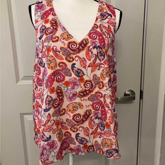 NWT St.Tropez colorful pink paisley patterned tank blouse size L - Picture 2 of 12